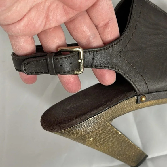 FIONI Slingback Platform Heels Brown Boho Vegan Leather Studded Peep Toe 8.5 - Picture 8 of 12